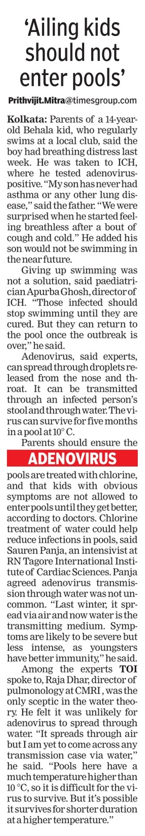 Ailing kids should not enter pools